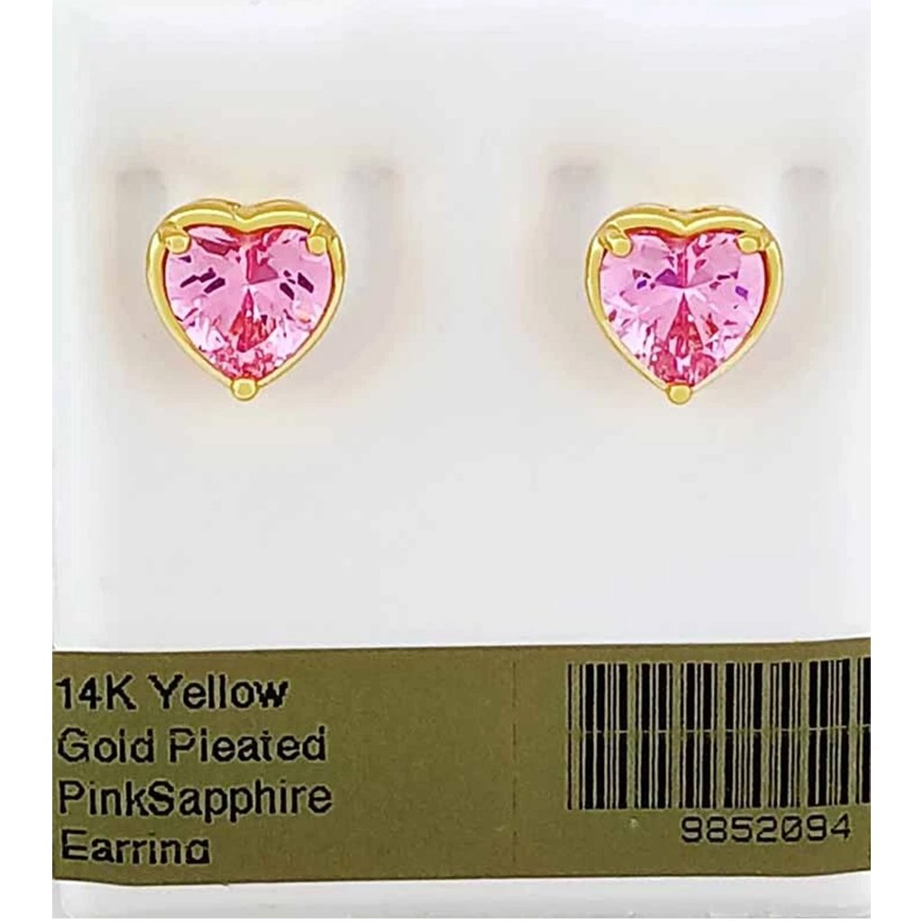 Created 2.94 Cts Pink Sapphire Stud Earrings 14k Yellow Gold Plated